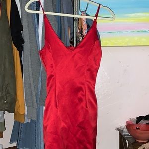 Red satin dress